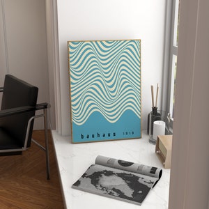 Bauhaus Printable Exhibition Printable Poster, Mid Century Print, Minimalist Geometric Retro Blue Printable Wall Art, Modern Gallery Print