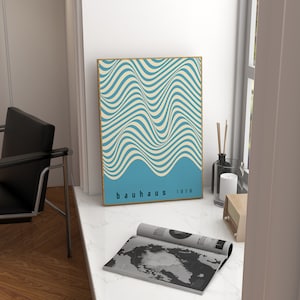 Bauhaus Druckbares Poster, Druckbares Poster, Mid Century Druck, Minimalistisch Geometrisch Retro Blau Druckbare Wandkunst, Moderne Galerie Druck