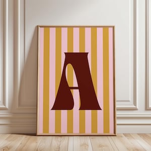 Personalized Letter Print, Custom Initial Printable Wall Art Alphabet Print, Colorful Letter Wall Art, Striped Monogram Print, Letter Poster