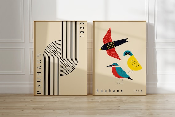 Set of 2 Bauhaus Printable Exhibition Posters, Birds Mid Century