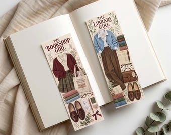 Book Lover Bookmark Set of 2, Library Girl Vintage Reader Printable Bookmark