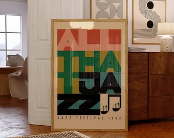 Jazz Festival Printable Wall Art, Retro Jazz Music Print Digital Download, Mid Century Modern Print, Vintage Music Poster, Retro Home Decor