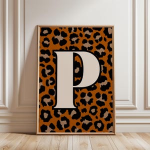 Impresión de letras personalizadas, arte de pared imprimible con el alfabeto personalizado, póster con inicial personalizado, estampado de leopardo, póster con monograma, decoración de habitación glamurosa