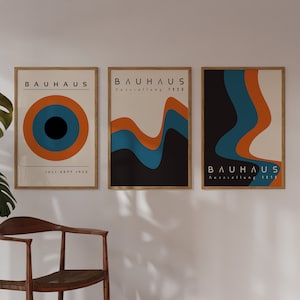 Bauhaus Printable Wall Art Set of 3, Mid Century Modern Art Print Set of 3, Retro Geometric Poster, Minimalist Print Set, Gift for Home