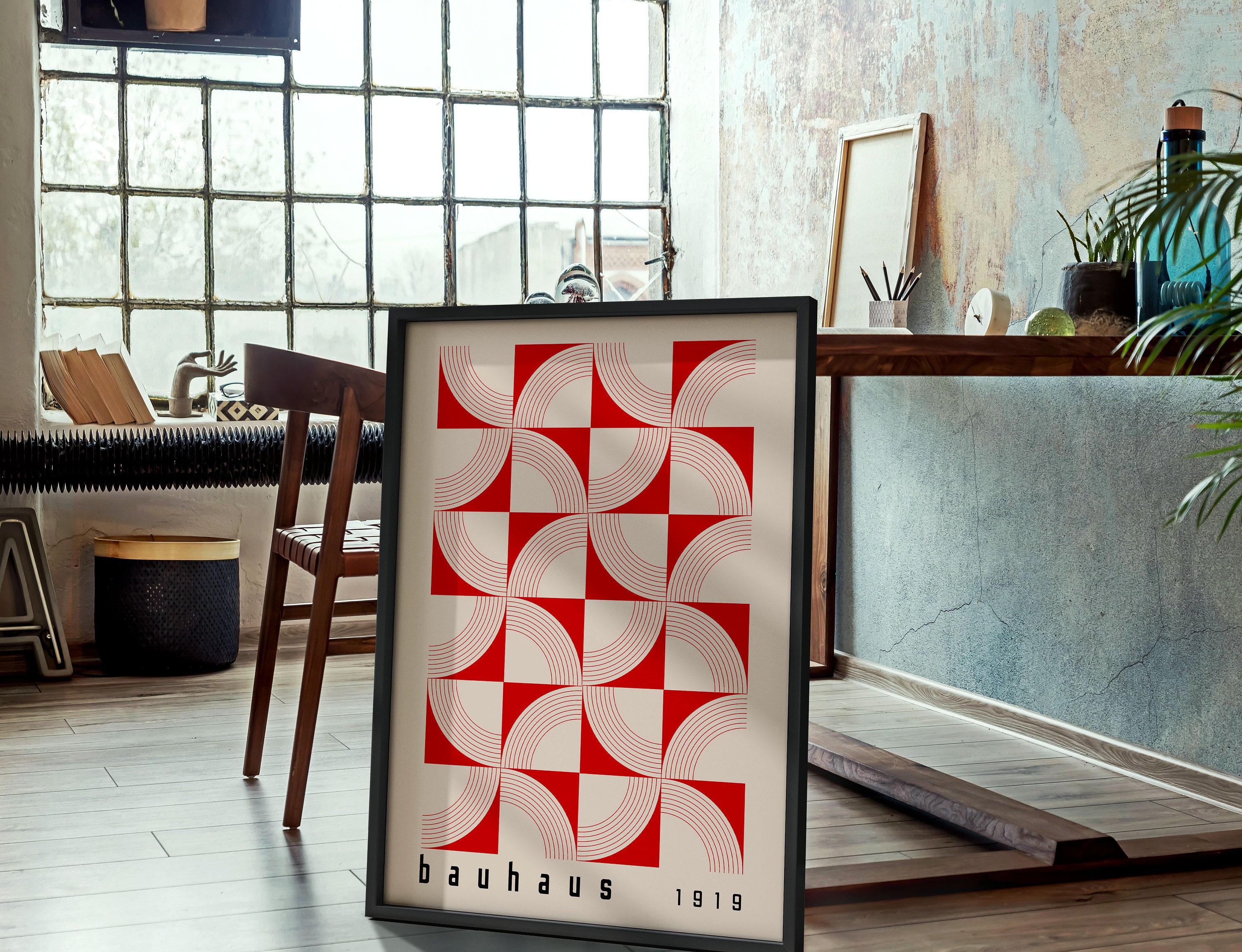 Bauhaus Printable Poster Set, Red Mid Century Modern Print Set of 2 ...