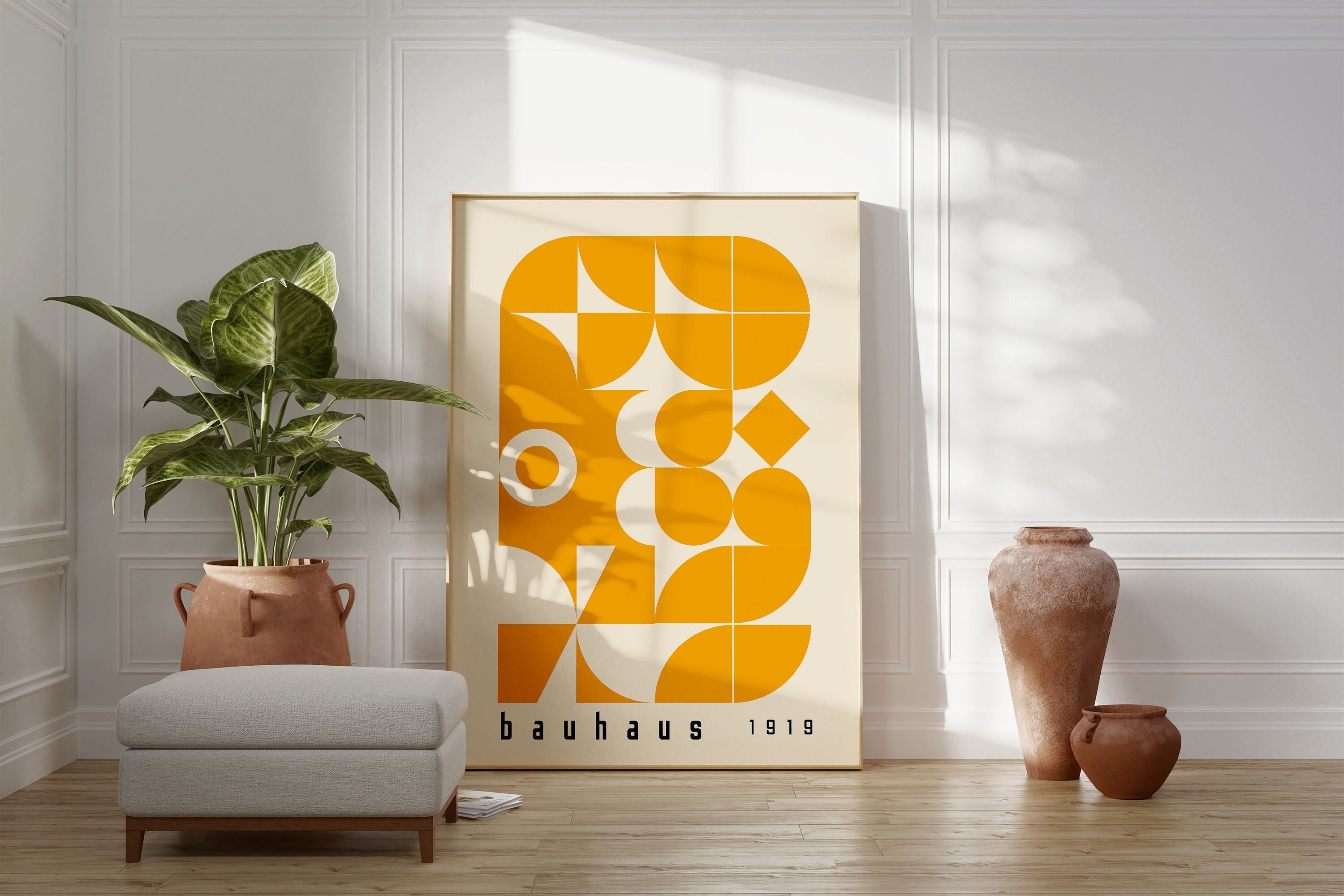 Yellow Bauhaus Printable Poster, Mid Century Modern Print, Retro