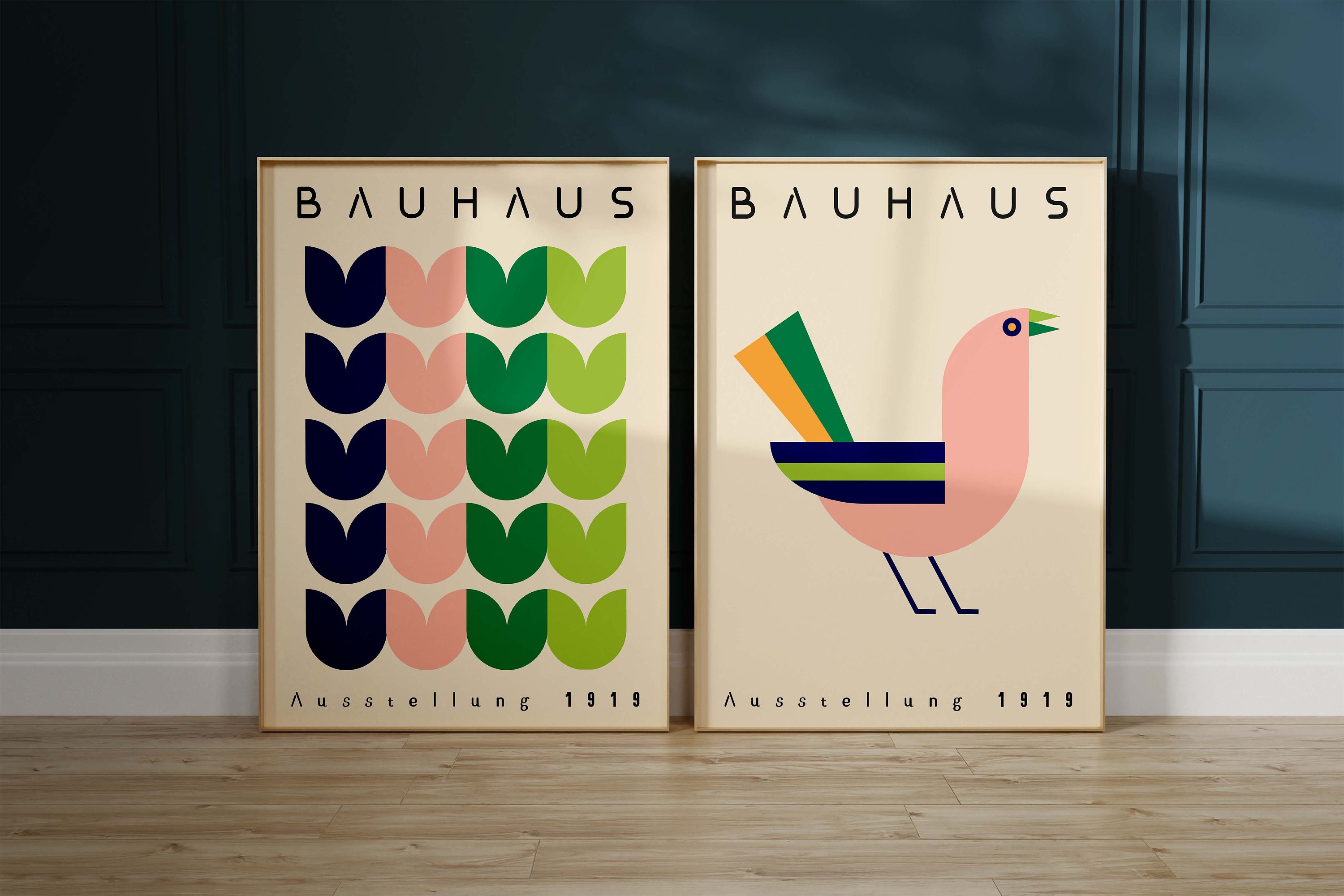 Set of 2 Bauhaus Printable Exhibition Posters, Bird Mid Century