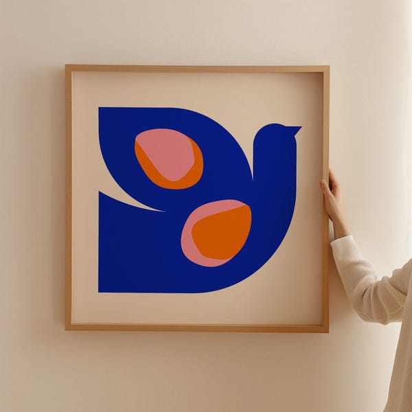 Stampa artistica di uccello astratto: poster quadrato minimalista moderno (download digitale)