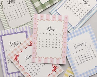 Mini Tarjetas de Calendario Preppy 2026: Juego de Calendarios de Escritorio Mensuales Adorables (Descarga Digital PDF)
