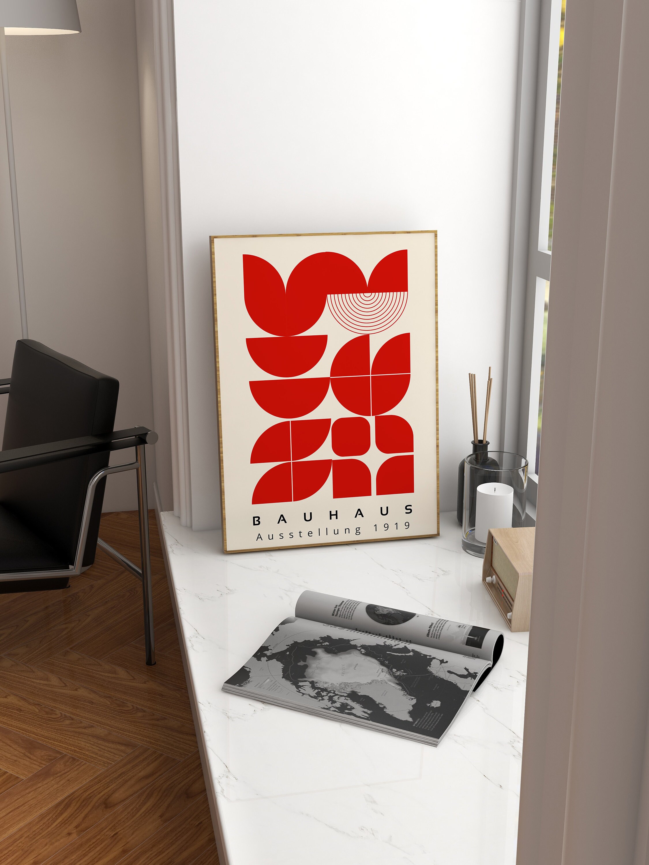 Mid Century Modern Printable Wall Art Set of 2, Red Bauhaus Print ...