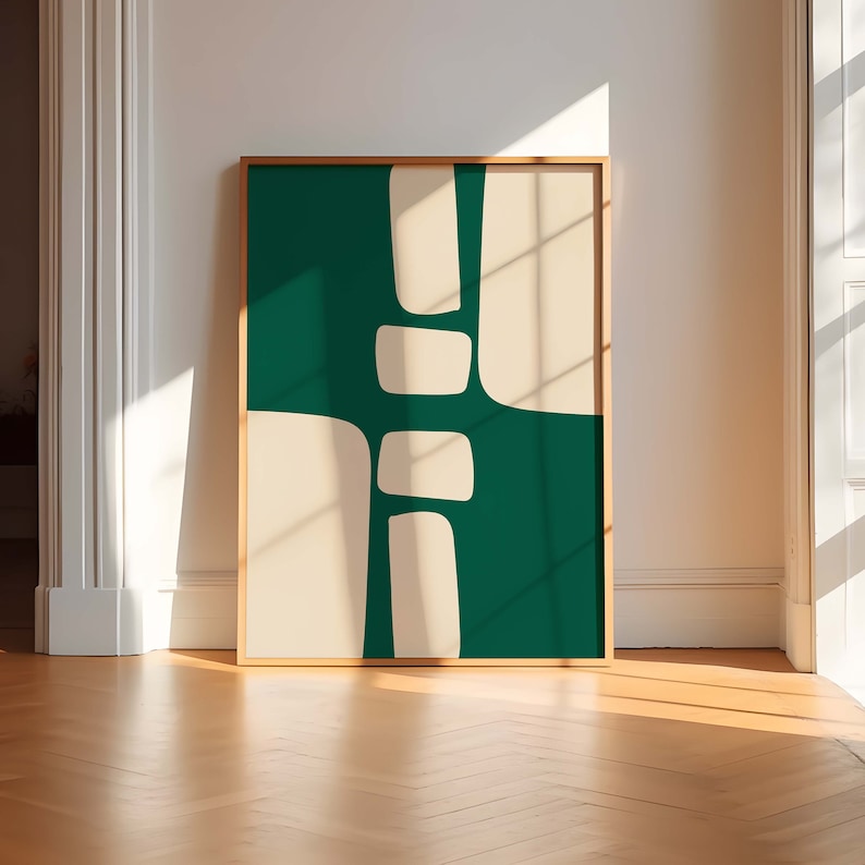 Green Minimalist Abstract Printable Wall Art, Emerald Green Modern Art ...