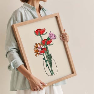 Druckbare Blumen Wandkunst, Blumen Poster, Blumen Poster, Botanische Wandkunst, Bunte Eklektische Kunstdruck, Vase Blumen Wandkunst, Moderne Blumen Illustration