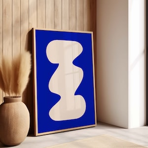 Royalblauer minimalistischer abstrakter druckbarer Wandkunst, helles blaues moderne Kunst Poster, übergroßer abstrakter digitaler Kunst, großer abstrakter Druck
