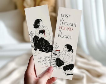 Printable Bookmark Set of 2: Minimalist Bookish Girl Line Art , Book Lover Bookmark