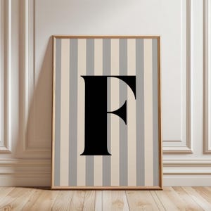 Impresión de letras personalizadas, arte mural imprimible con iniciales personalizadas, impresión del alfabeto, impresión de monograma a rayas, impresión tipográfica, regalo de decoración de pared