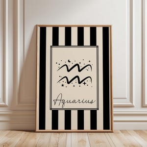 Aquarius Wall Art Print, Zodiac Sign Printable Wall Art, Astrology Poster, Celestial Wall Art Striped, Modern Art Print, Horoscope Poster