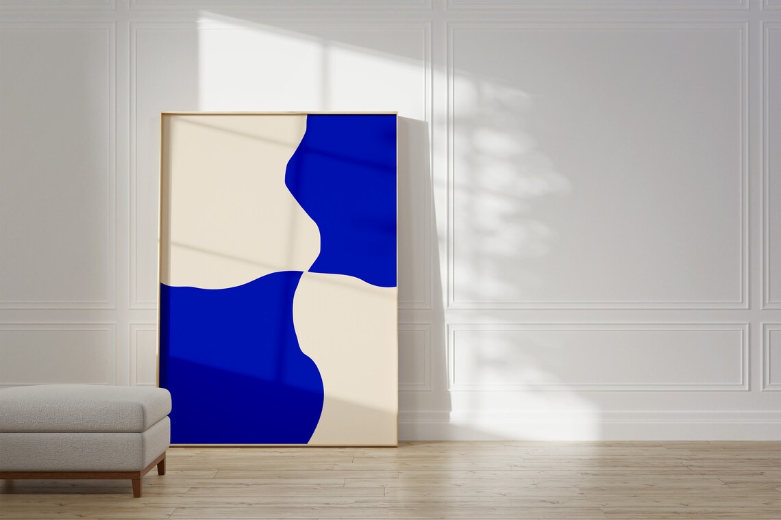Royal Blue Minimalist Abstract Printable Wall Art Bright Blue Etsy