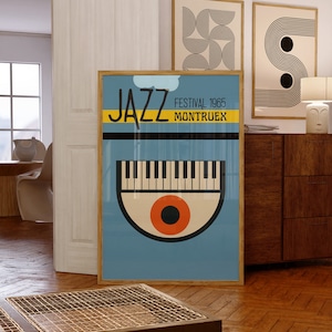 Vintage Jazz Musik Festival druckbare Wandkunst, Montreux Jazz Festival Druck, Retro Kunstdruck digitaler Download, Mid Century Modern Poster