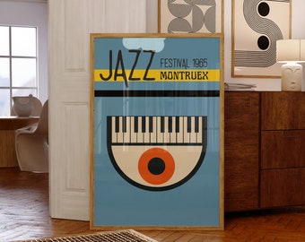 Vintage Jazz Music Festival Printable Wall Art, Montreux Jazz Festival Print, Retro Art Print Digital Download, Mid Century Modern Poster