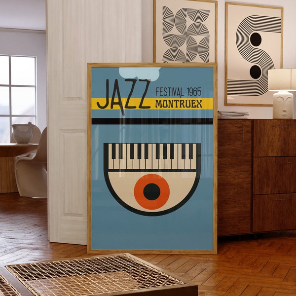 Vintage Jazz Music Festival Printable Wall Art, Montreux Jazz Festival Print, Retro Art Print Digital Download, Mid Century Modern Poster