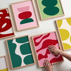 Buntes abstraktes druckbares Wandkunst-Set, moderne geometrische Drucke für stilvolle Wohnkultur, mutige minimalistische geometrische Drucke, modernes Poster