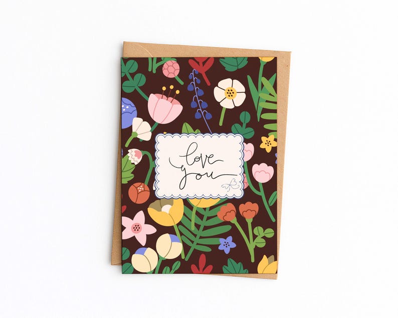 Valentine’s Day Flower Card Printable, Love You Floral Greeting Card - Etsy