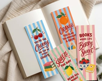 Printable Bookmark Set of 4: Fruit Pun Bookish Summer Bookmark