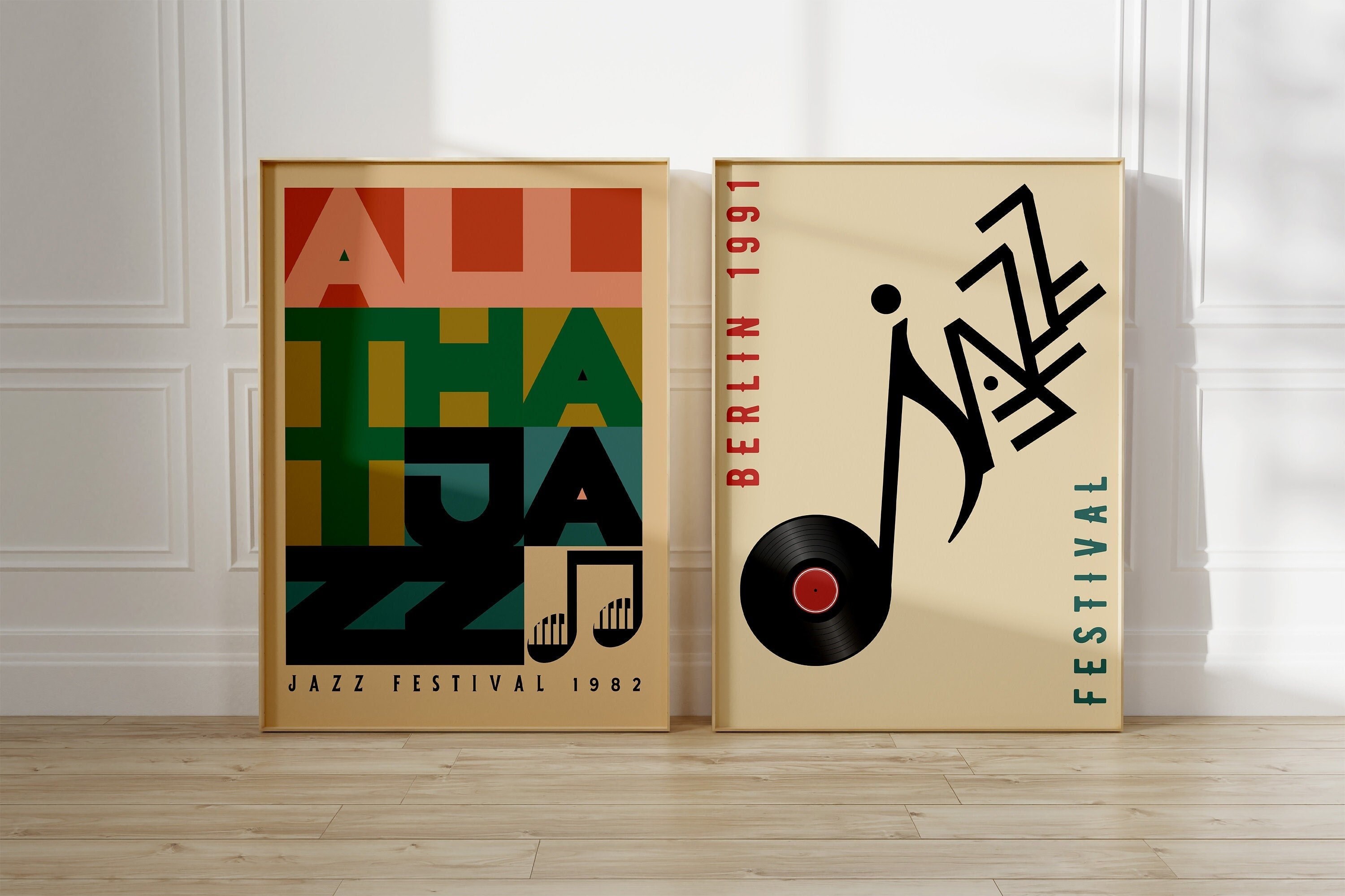 Jazz Festival Printable Wall Art Set of 2, Jazz Festival Poster Print, Retro Jazz Music Print Digital Download, Mid Century Modern Poster