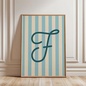 Personalized Letter Print, Custom Initial Printable Wall Art Alphabet Print, Colorful Letter Wall Art, Striped Monogram Print, Letter Poster