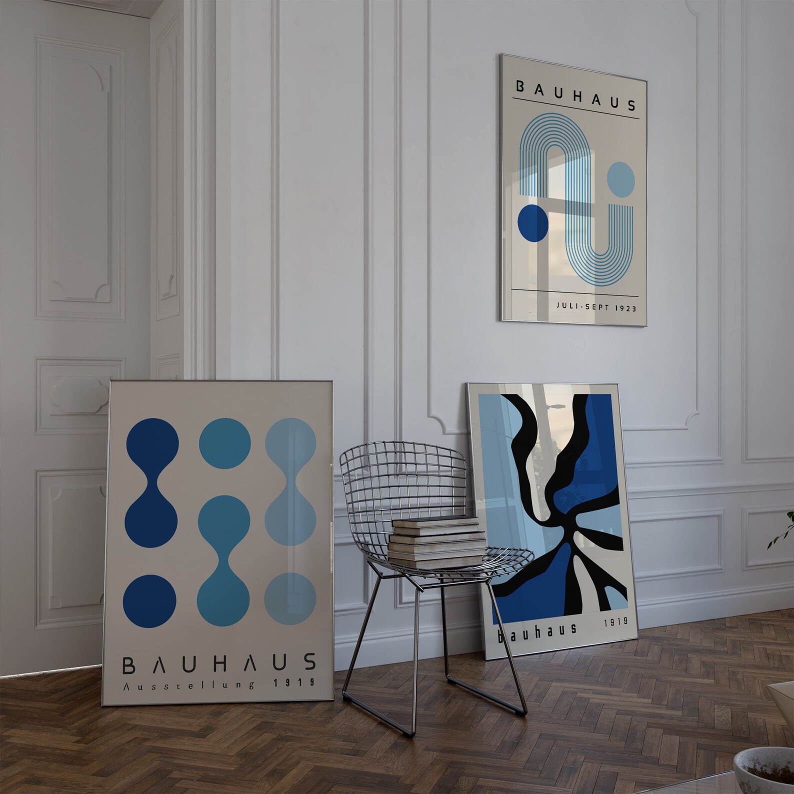 Blue Bauhaus Printable Wall Art Set of 3, Mid Century Modern Art Print ...