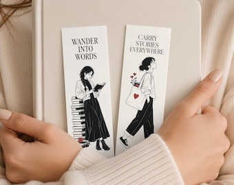 Printable Bookmark Set of 2: Minimalist Bookish Girl Line Art , Book Lover Bookmark