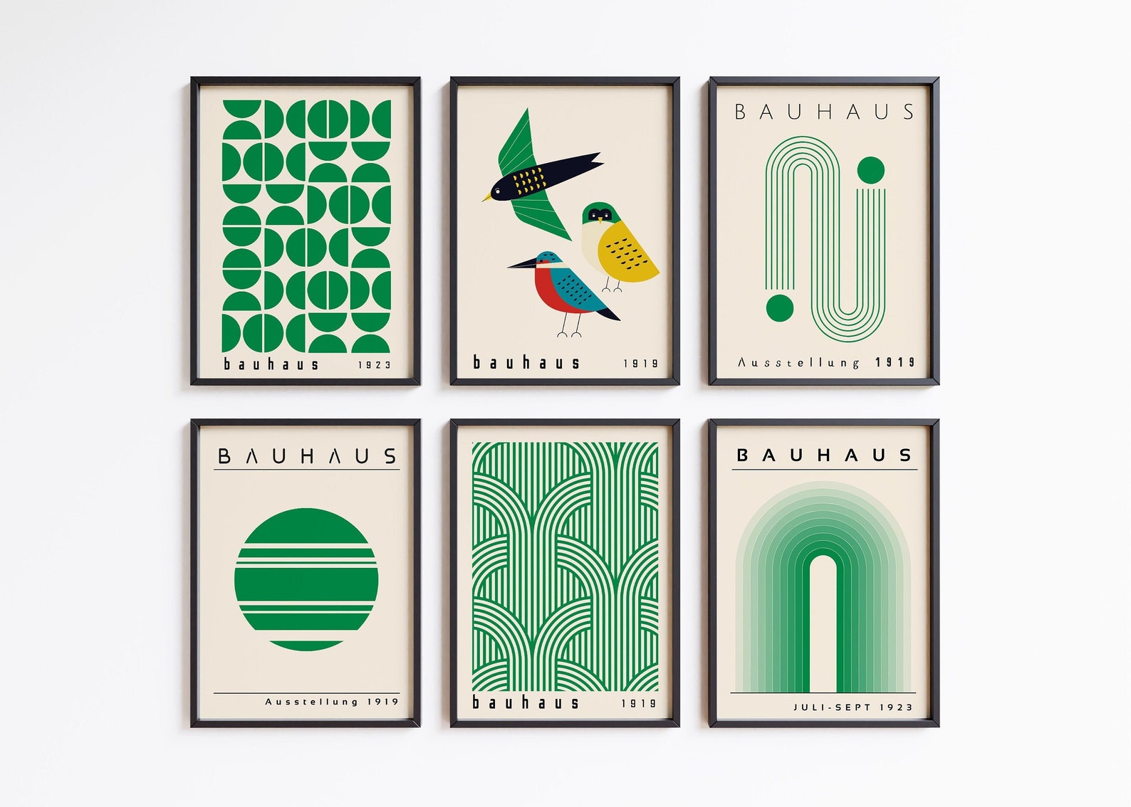 Green Bauhaus Printable Poster Set, Mid Century Modern Print Set of 6 ...