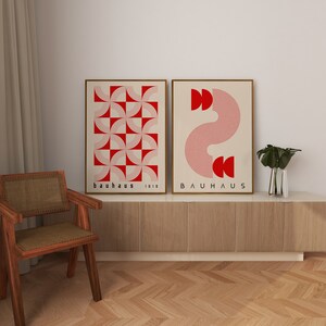 Bauhaus Printable Poster Set, Red Mid Century Modern Print Set of 2 ...