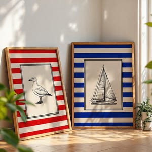 Nautical Wall Art Set: Sailboat & Seagull Prints (digital Download) - Etsy