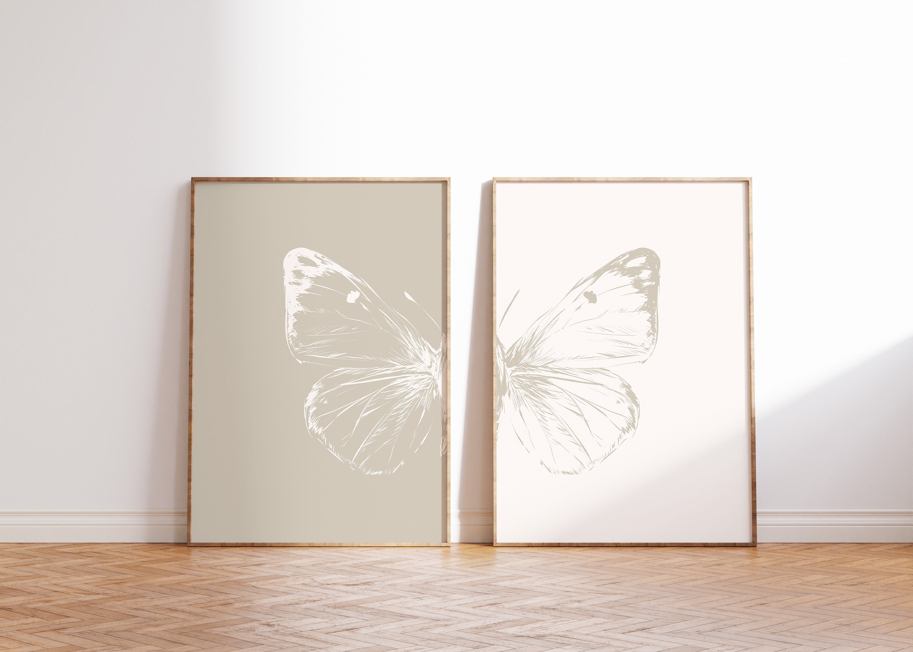 Butterfly Printable Wall Art Set of 2, Beige Butterfly Poster Print ...