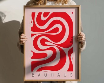 Bauhaus Swirl Wall Art: Wavy Abstract Poster, Retro 70s Psychedelic Print (Digital Download)