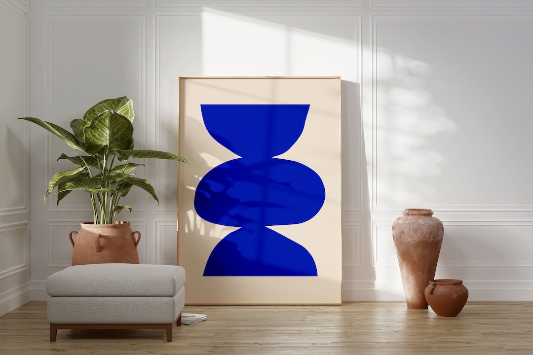 Royal Blue Minimalist Abstract Printable Wall Art, Bright Blue Modern