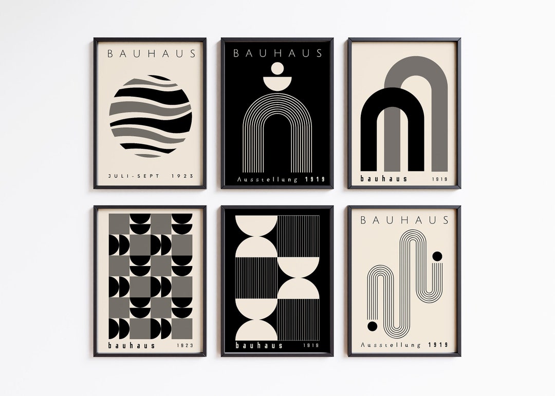 Black Bauhaus Printable Poster Set, Mid Century Modern Print Set of 6 ...