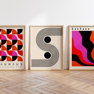 Bauhaus Printable Wall Art Set, Mid Century Modern Art Print Set of 3 ...