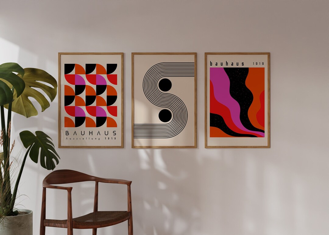 Bauhaus Printable Wall Art Set, Mid Century Modern Art Print Set of 3 ...