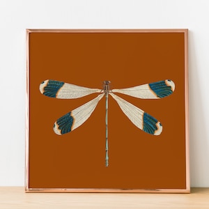 Dragonfly Printable Square Wall Art, Vintage Dragonfly Digital Print, Dragonfly Insect Painting Art, Butterfly Poster Download, Gift For Her