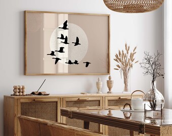 横向きの鳥のプリント可能な壁アート、飛んでいる鳥のアートポスター