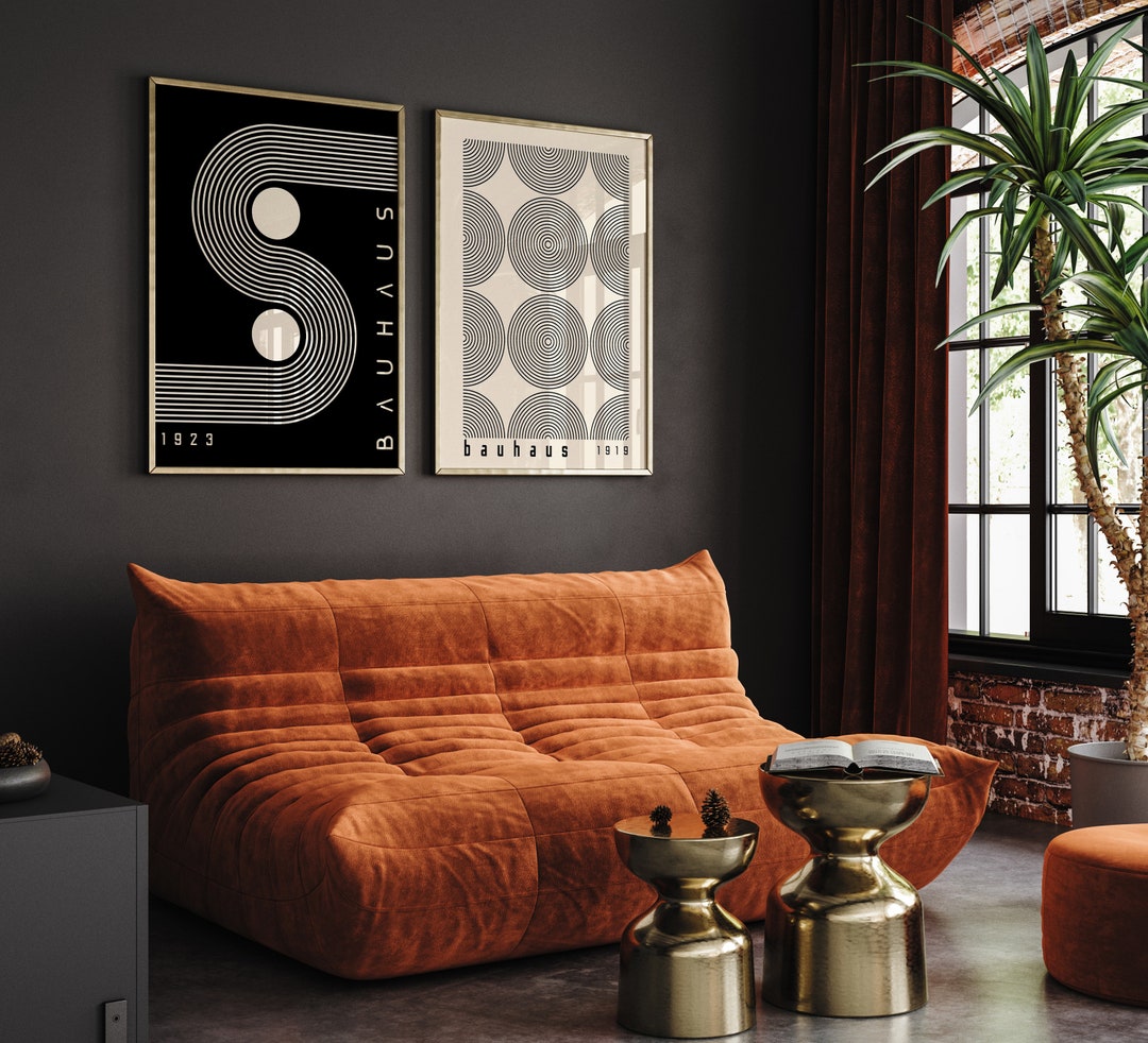 Bauhaus Printable Wall Art Set of 2, Black Mid Century Modern Print Set ...