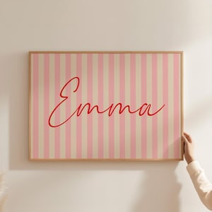 Personalized Name Print, Custom Initial Printable Wall Art Name Print, Horizontal Name Wall Art, Striped Art Print, Customizable Name Poster