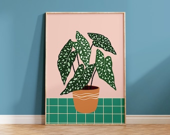 Arte mural imprimible con plantas de interior, póster de planta en maceta, arte mural botánico, decoración ecléctica para el hogar, descarga digital instantánea