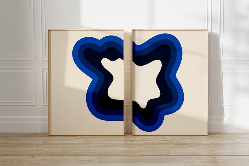 Blue Minimalist Abstract Printable Wall Art Set Modern Print Etsy