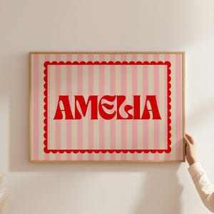 Personalized Name Print, Custom Initial Printable Wall Art Name Print, Horizontal Name Wall Art, Striped Art Print, Customizable Name Poster