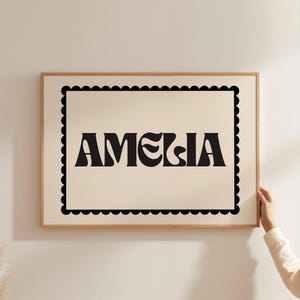 Personalized Name Print, Custom Initial Printable Wall Art Name Print, Horizontal Name Wall Art, Retro Name Print, Customizable Name Poster