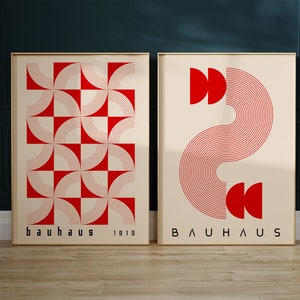 Bauhaus Printable Poster Set, Red Mid Century Modern Print Set of 2 ...
