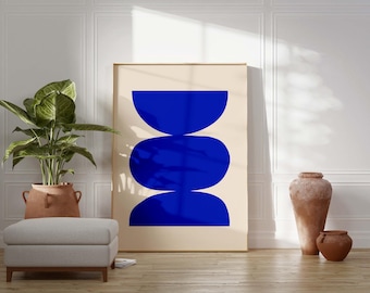 Royal Blue Minimalist Abstract Printable Wall Art, Bright Blue Modern Art Poster, Oversize Abstract Digital Art, Large Size Abstract Print